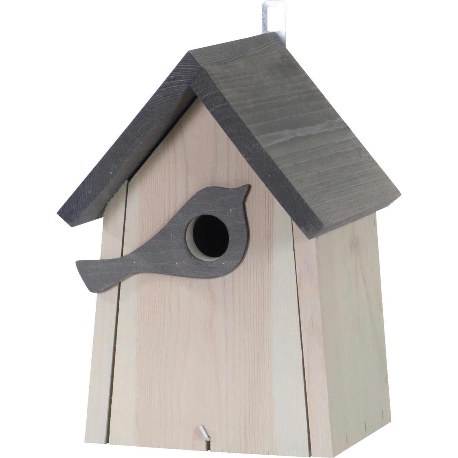 Ptačí budka s figurkou ptáčka FSC světle šedá - antracitová