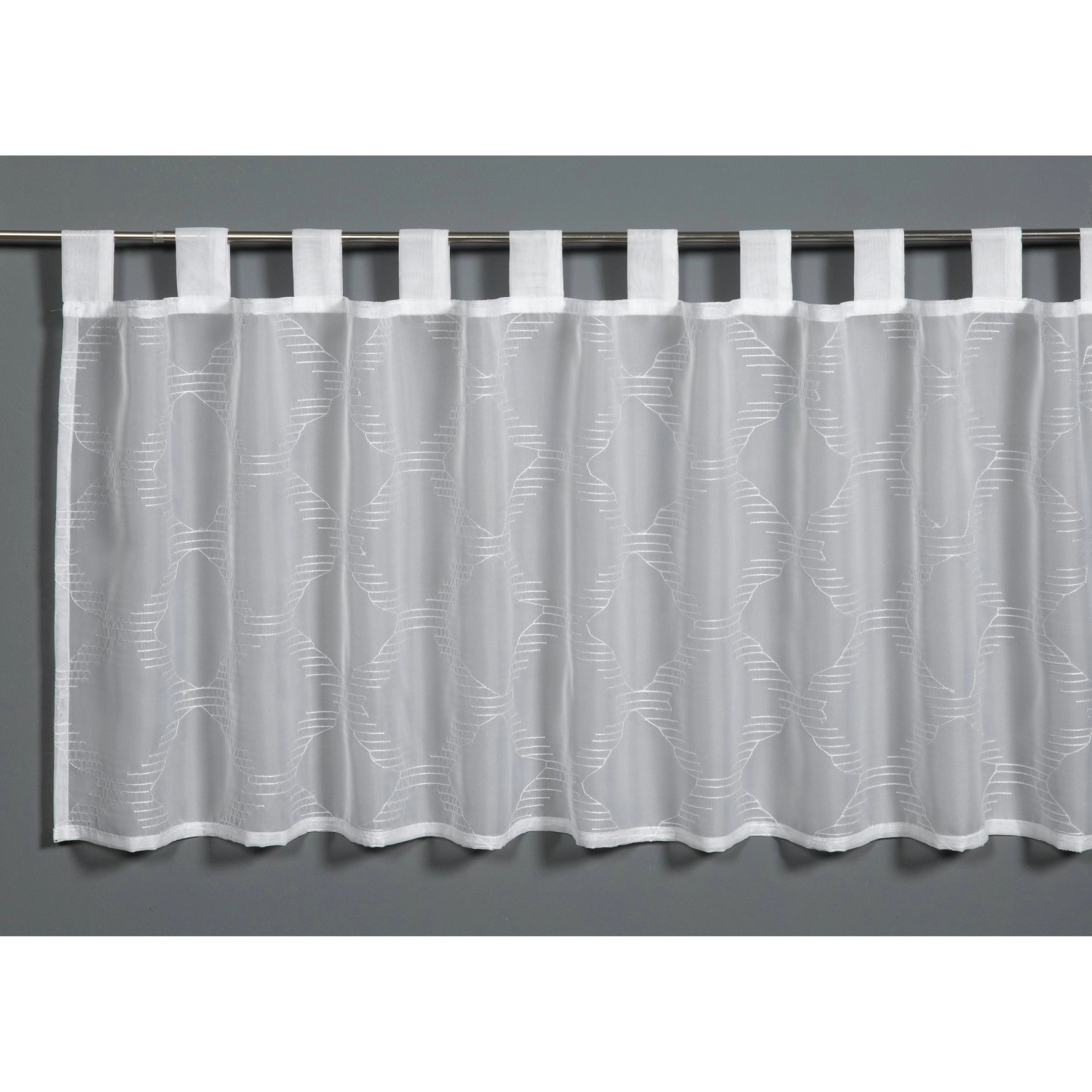 Sehlbach Vitrážová záclona s poutky, výšivka kostkovaná, bílo-šedá, 140 x 48 cm