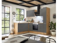 Respekta Kuchyně Marleen L šedá/dub 250 cm-trouba+skl.deska/digestoř/myčka