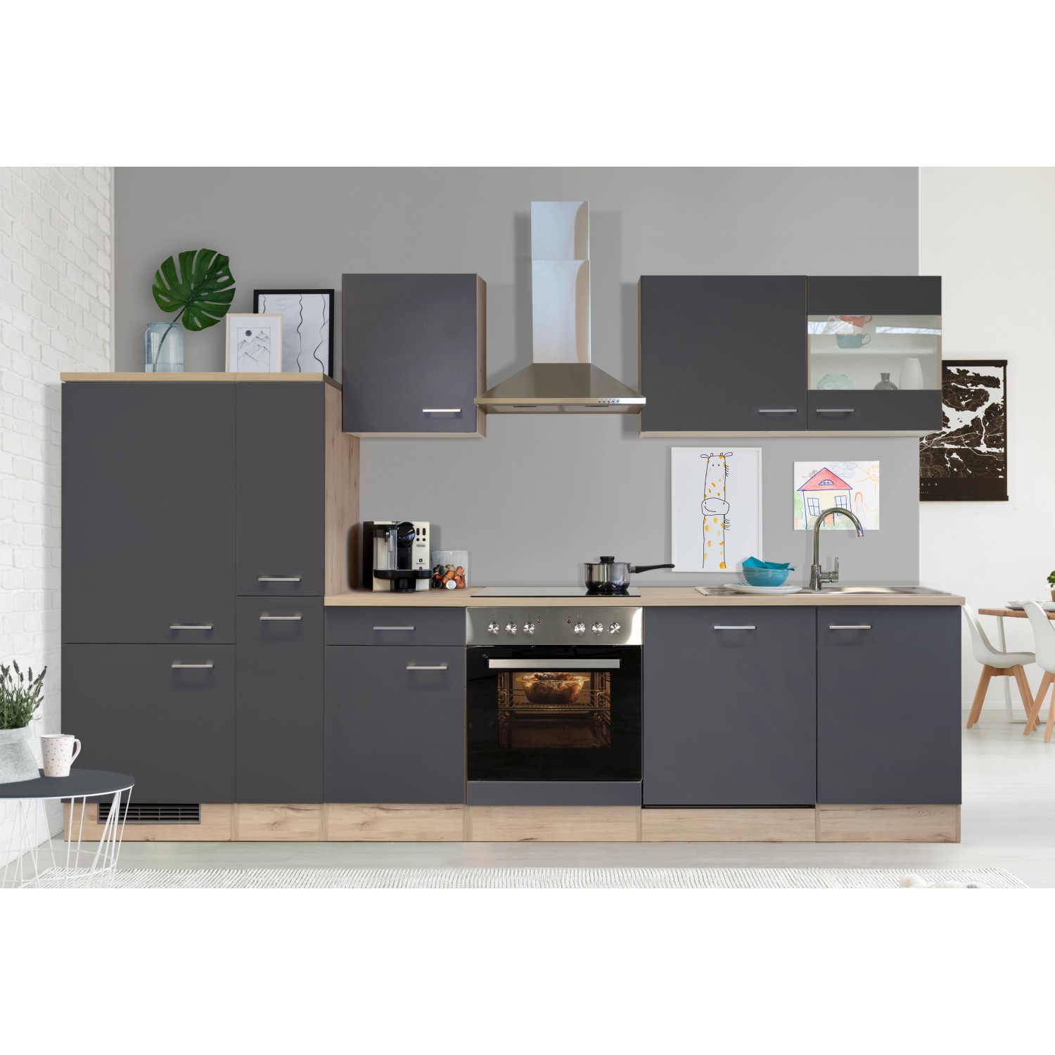 Flex-Well Kuchyně Morena 310 cm/typ 3-lednice/trouba/varná deska/digestoř/myčka