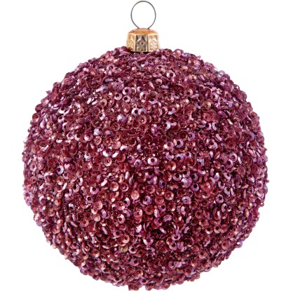 Vánoční koule s pajetkami, barva bobulí, pr. 8 cm