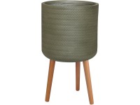 Obal na květináč kulatý vzor copu, zelený, Fibre-Clay, dřevěné nohy, pr. 24 cm