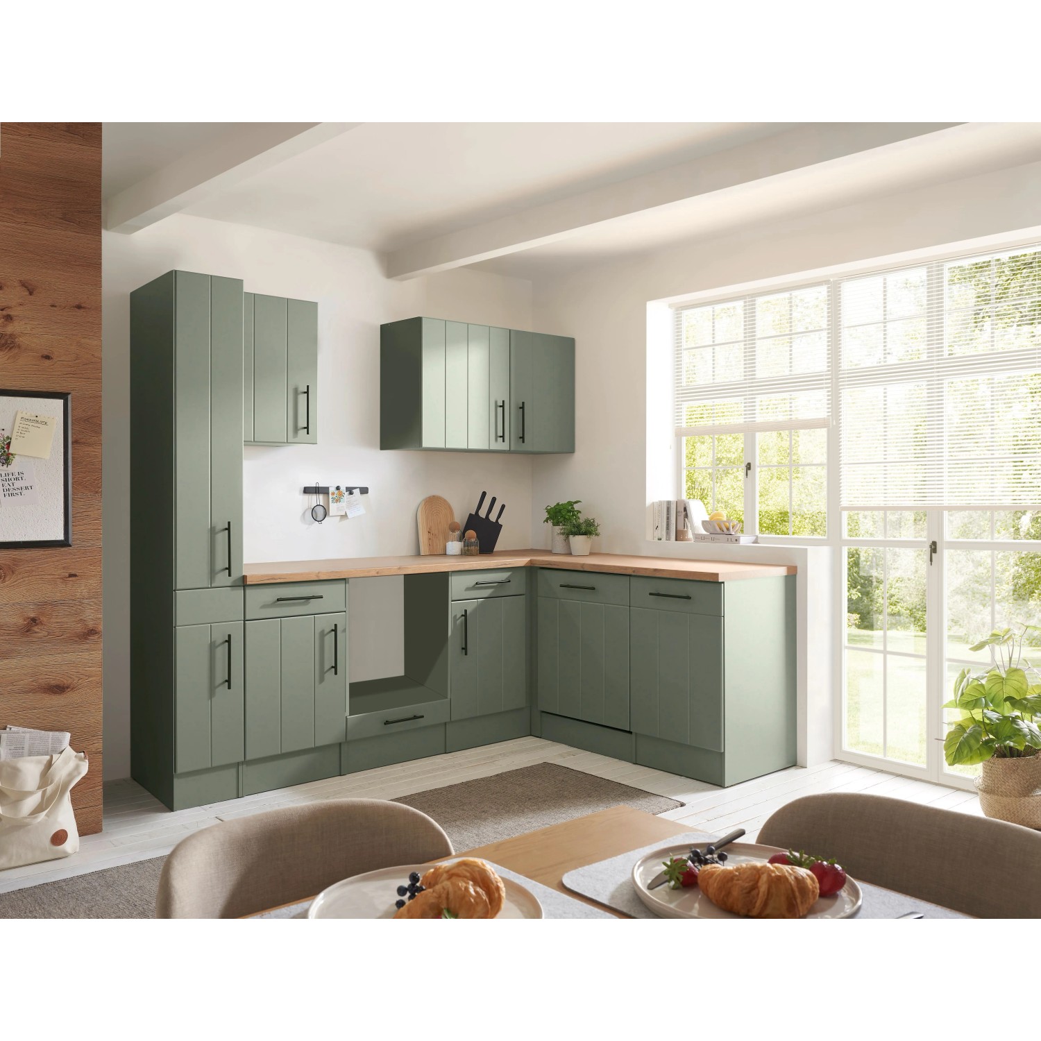 Respekta Kuchyně Anton L zelená/dub divoký 250 cm-bez el. přístrojů