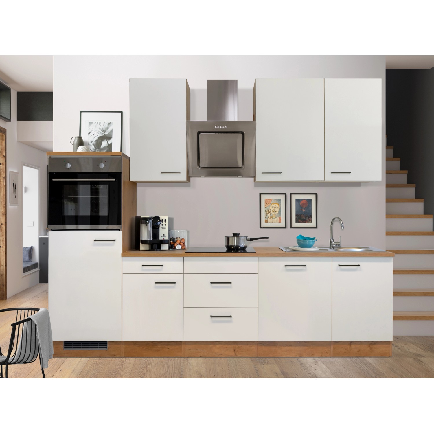 Flex-Well Kuchyně Vintea 280 cm/typ 4-lednice/trouba/varná deska/digestoř/myčka