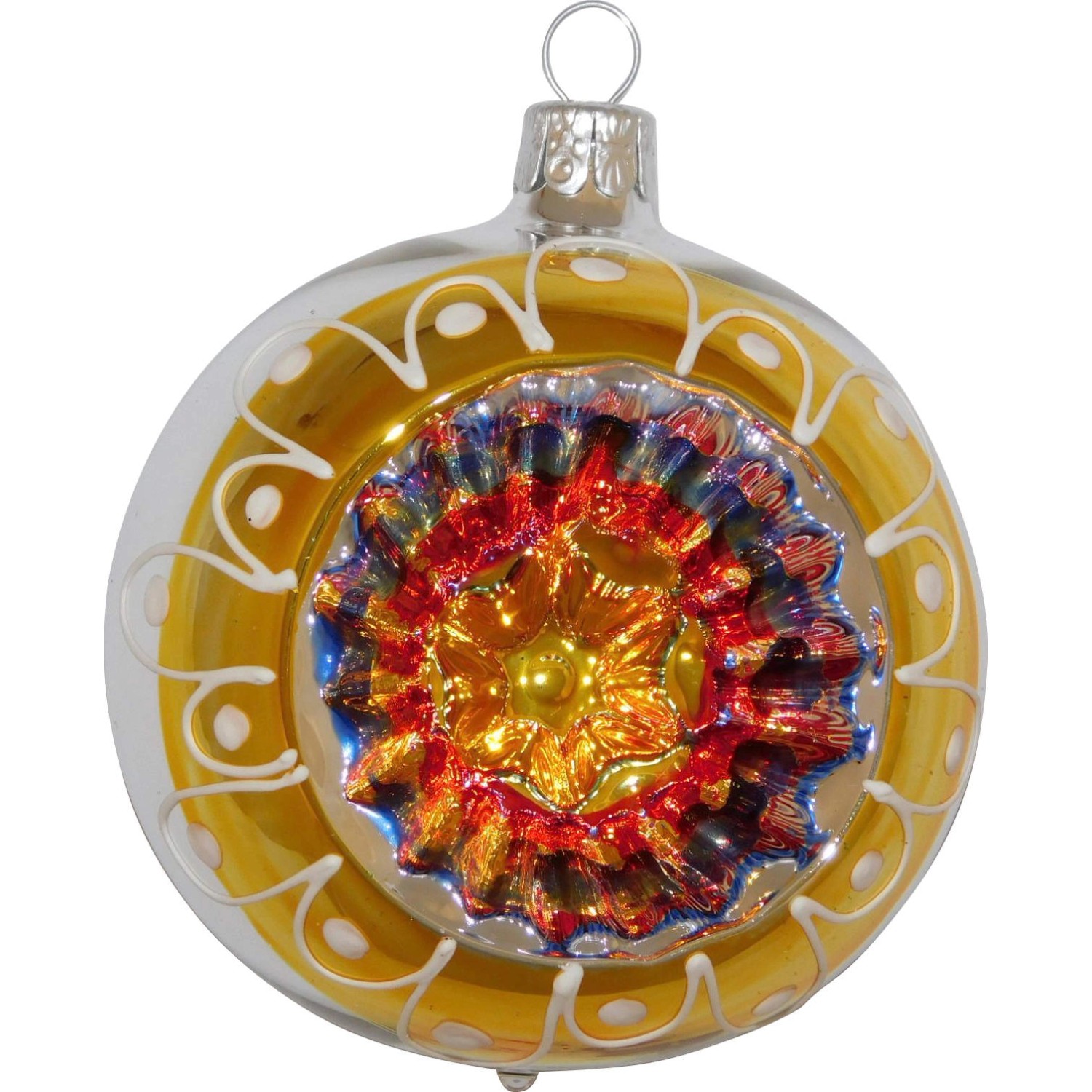 Ornex Vánoční ozdoba skleněná koule se zlatým dekorem stříbrná, 8 cm