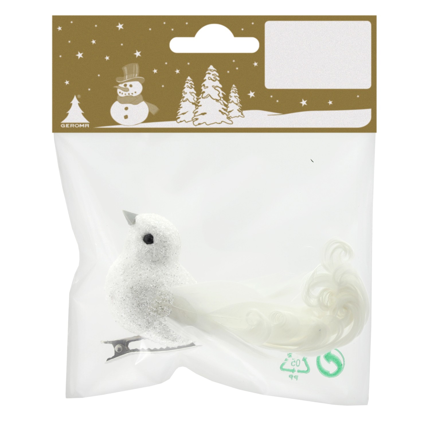 GEROMA Polystyrenová vánoční ozdoba ptáček na klipu bílý 12 cm, 1 ks