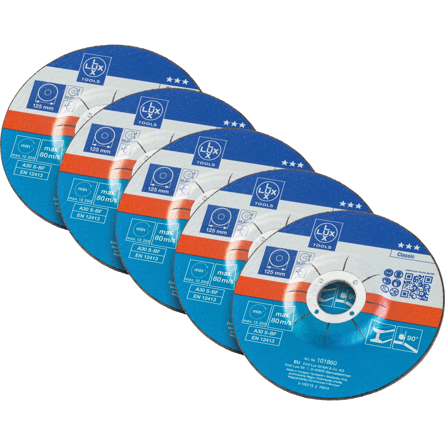 LUX-TOOLS Řezný kotouč na kov vydutý pr. 125 x 3,0 x 22,23 mm, 5 ks