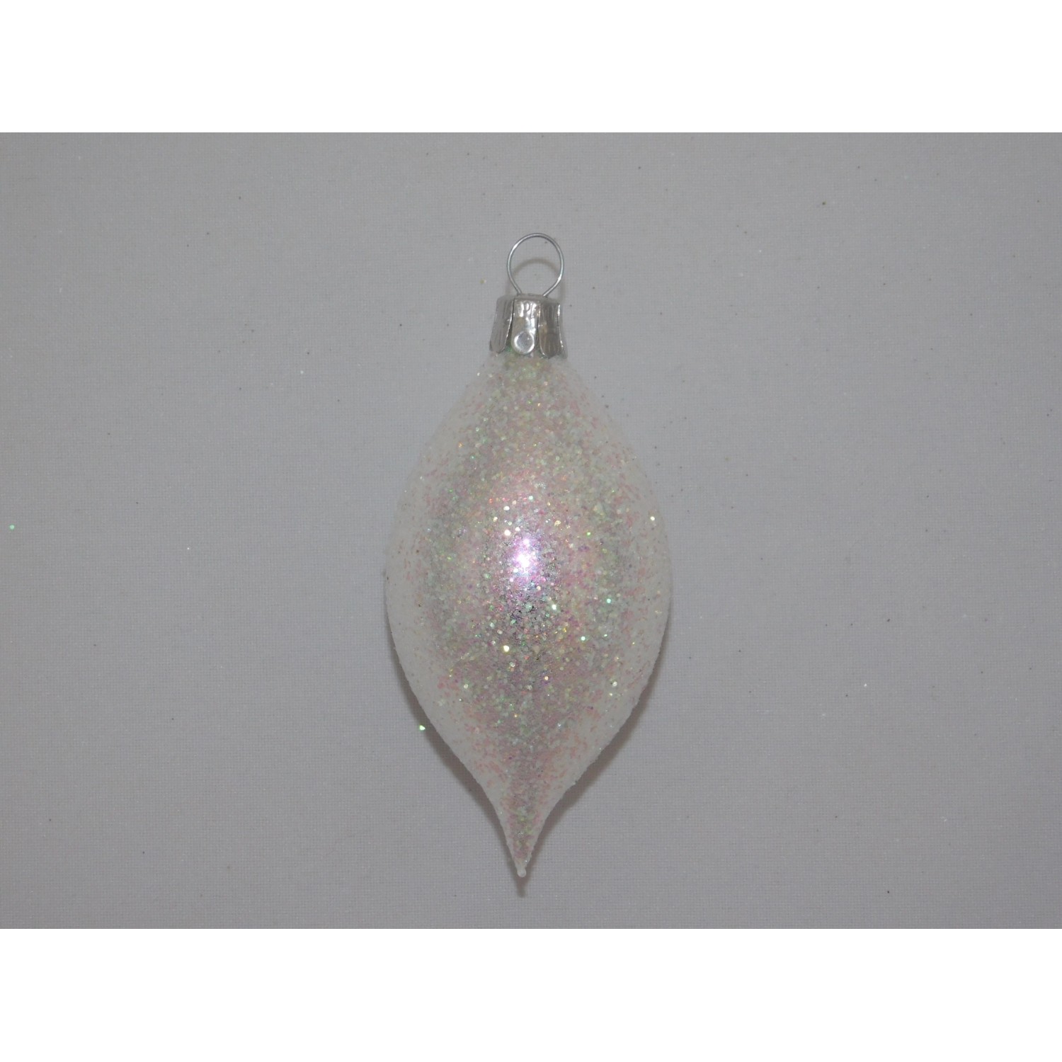 Ornex Skleněná vánoční ozdoba oliva bílá s posypem 8 cm