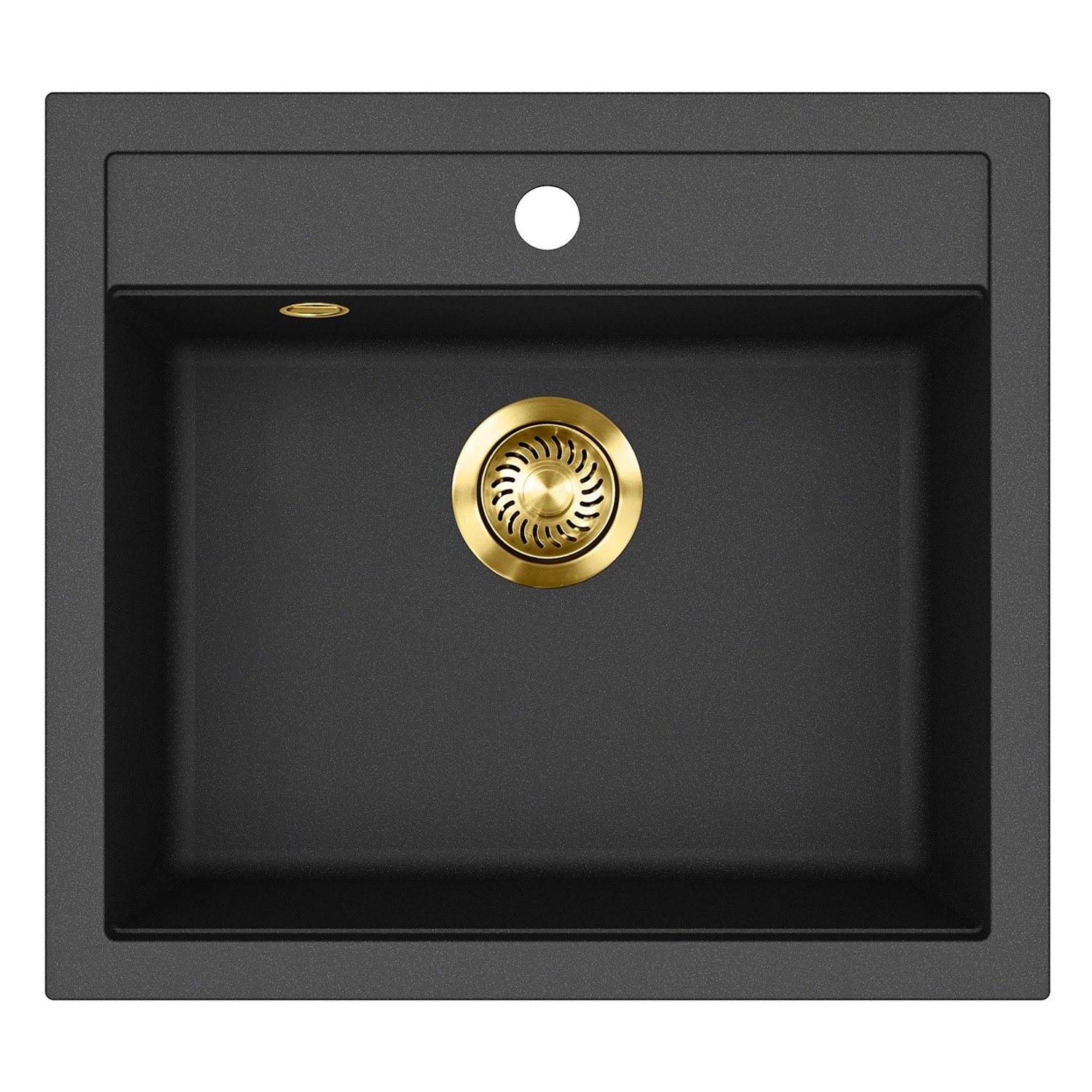 HELIKA Granitový dřez QUADRO SQQ100 černý se zlatou výpustí 56,5 x 51 cm