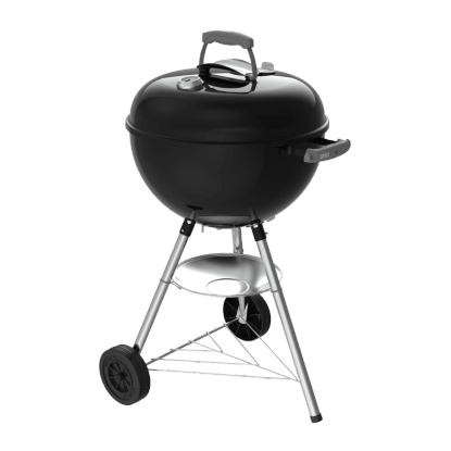 Černý gril na dřevěné uhlí Weber Bar-B Kettle 47 cm s teploměrem ve víku a popelníkem.