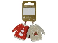 GEROMA Vánoční ozdoby svetry dřevo přírodní-červená 5,5 x 6 cm, 2 ks