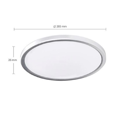 Ploché, kulaté LED stropní svítidlo v bílé barvě s rozměry.