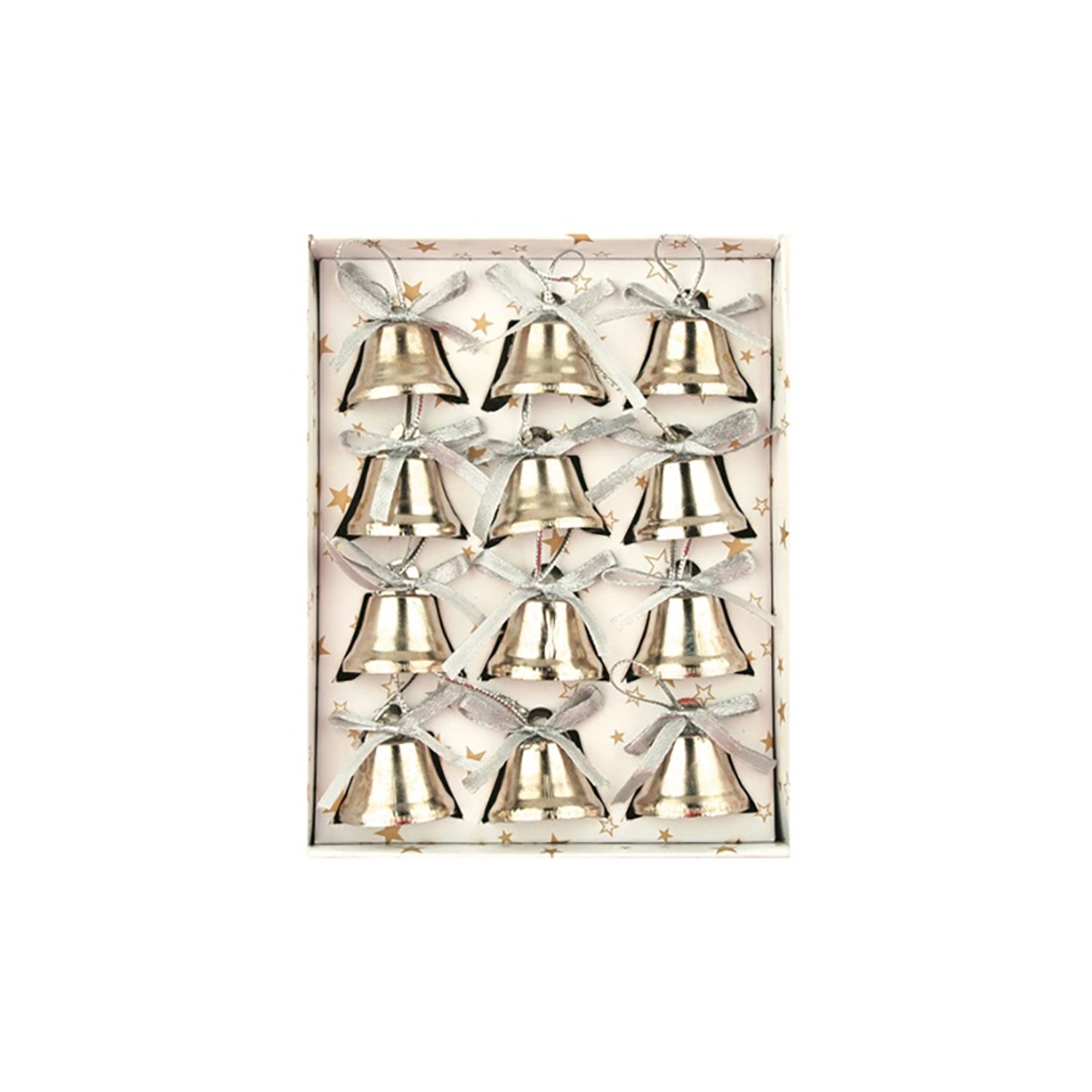 Zvonky stříbrné v krabičce 12 ks, 2,5 cm