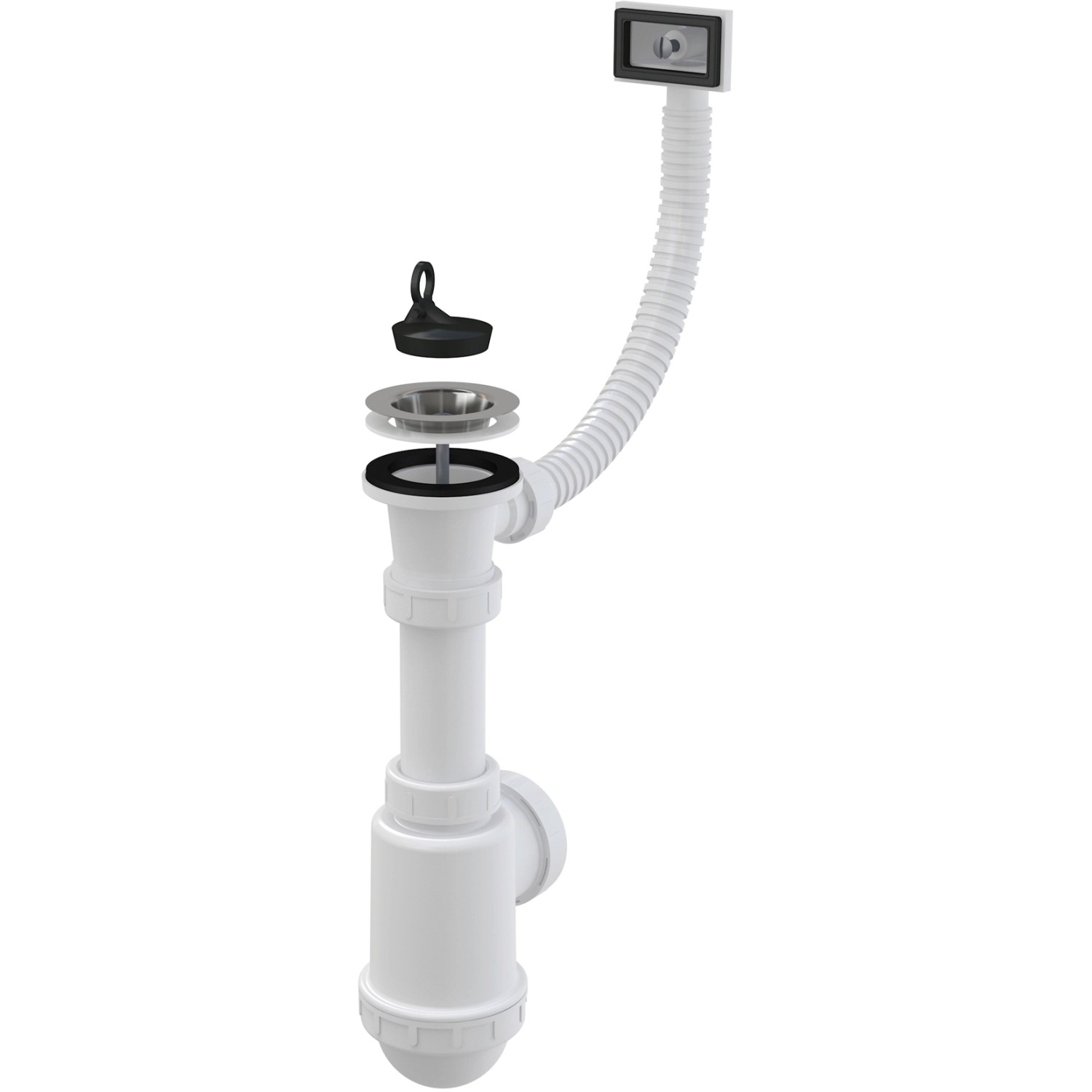 Alca Sifon dřezový A444-DN50/40, nerez mřížka pr. 70 mm, flexi přepad, DN 40/50