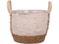 Košík s uchy ze slámy a mořské trávy, bílá, pr. 24 x 20 cm