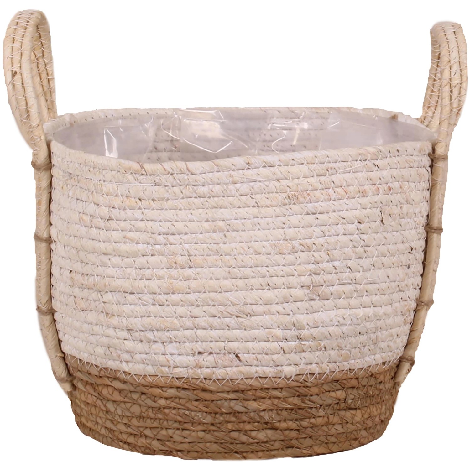 Košík s uchy ze slámy a mořské trávy, bílá, pr. 24 x 20 cm