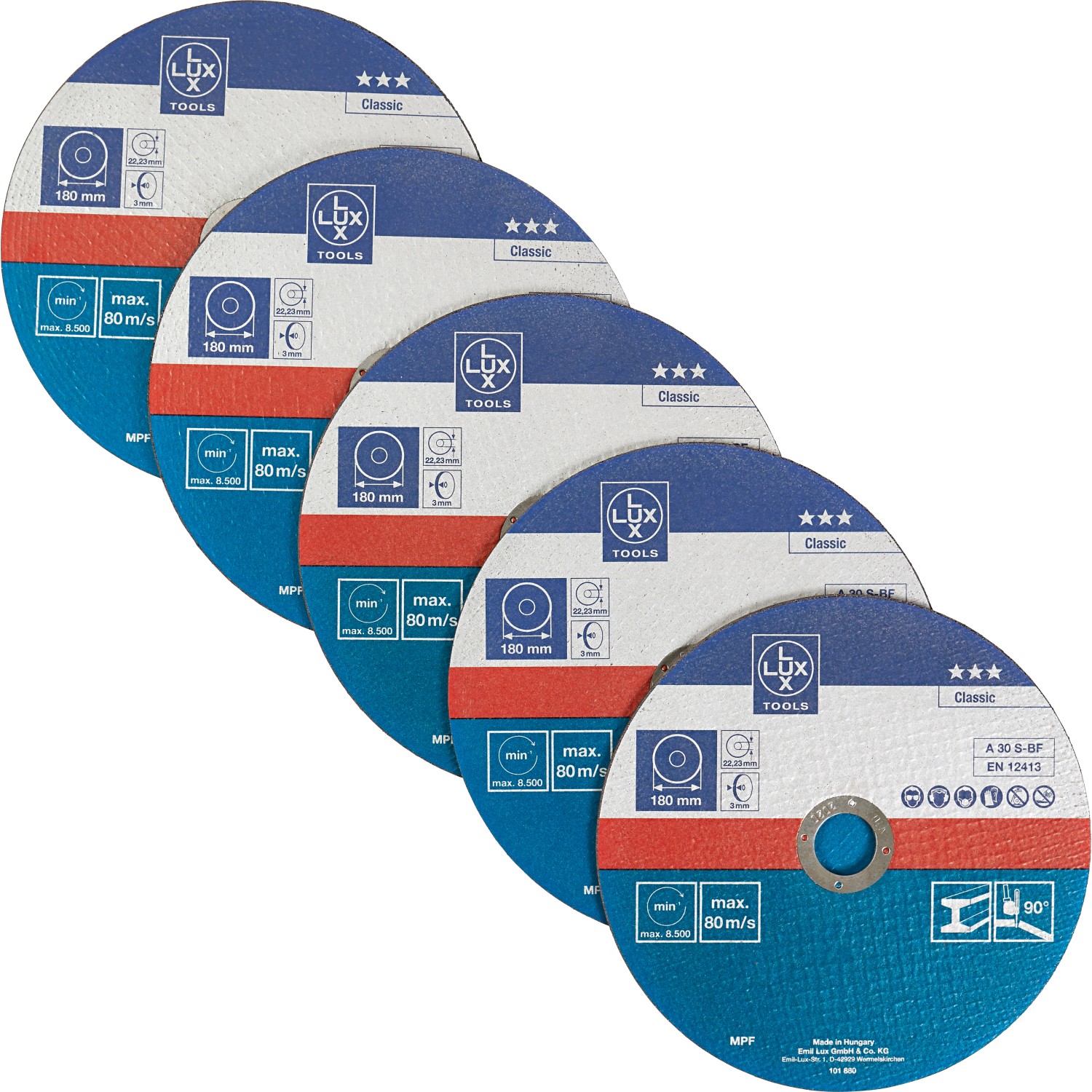 LUX-TOOLS Řezný kotouč na kov pr. 180 x 3,0 x 22,23 mm, 5 ks