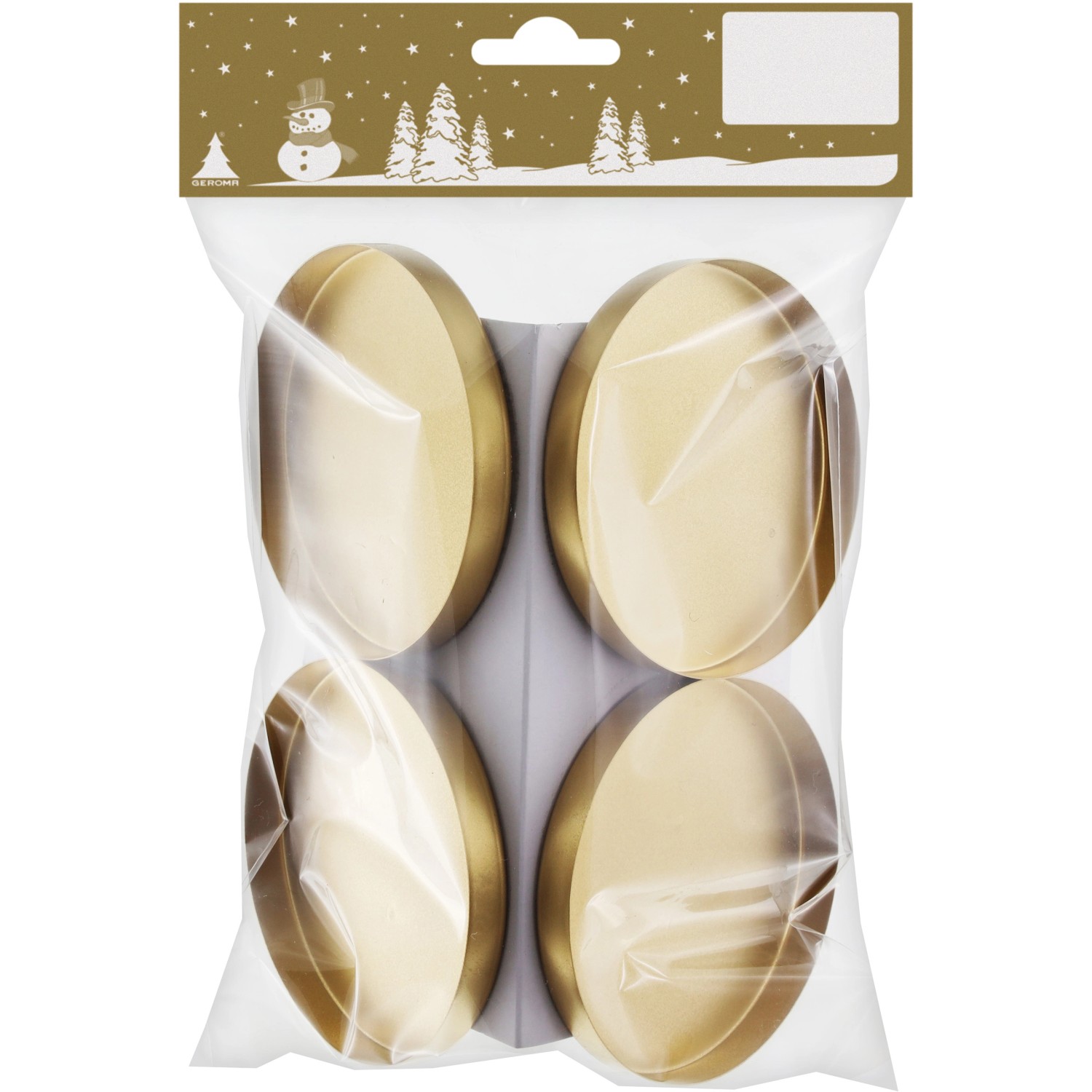 Vánoční kovový svícen na čajovou svíčku 4 ks, matná zlatá, pr. 7,5 cm