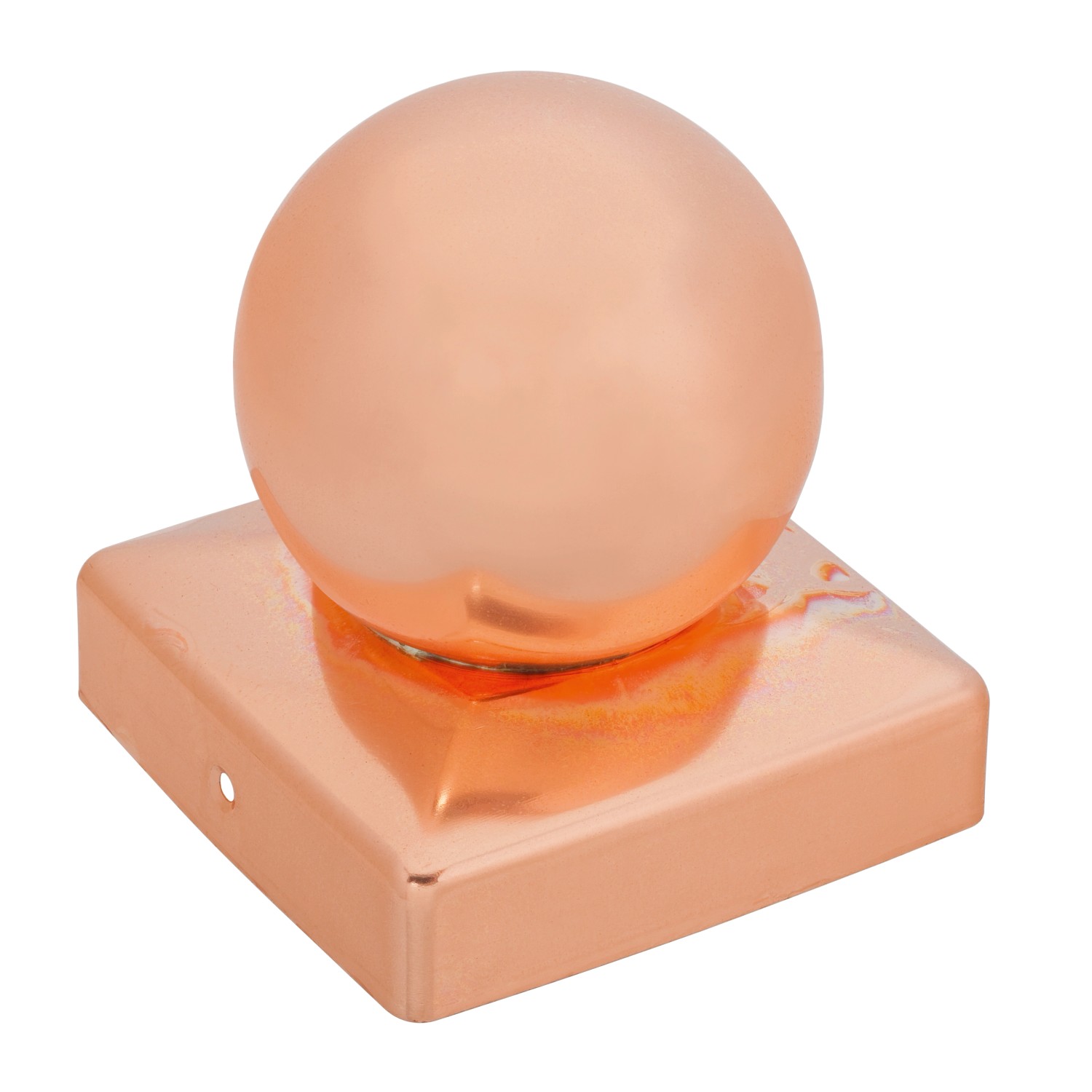 Krytka sloupku čtvercová s koulí z mědi natřená zaponovým lakem 91 x 91 mm