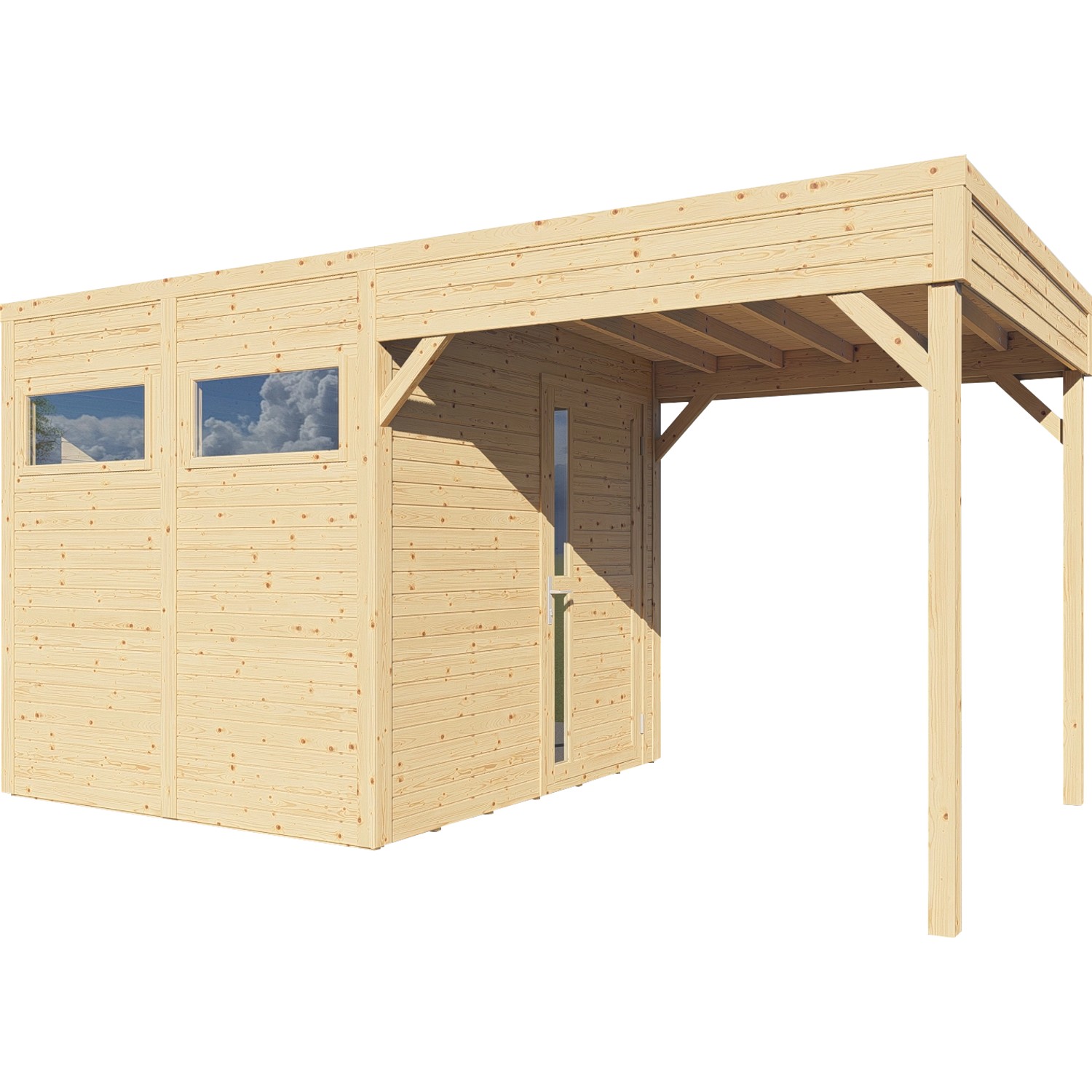 Bertilo Dřevěný domek na nářadí Cubus 2 Lounge, přírodní, 449 x 234 cm