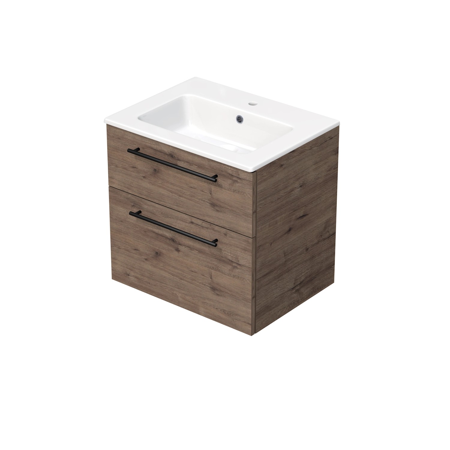 INTEDOOR Koupel.skříň+umyvadlo BEE, úchyt černý, 2 zásuvky, š. 61cm, dub Welling