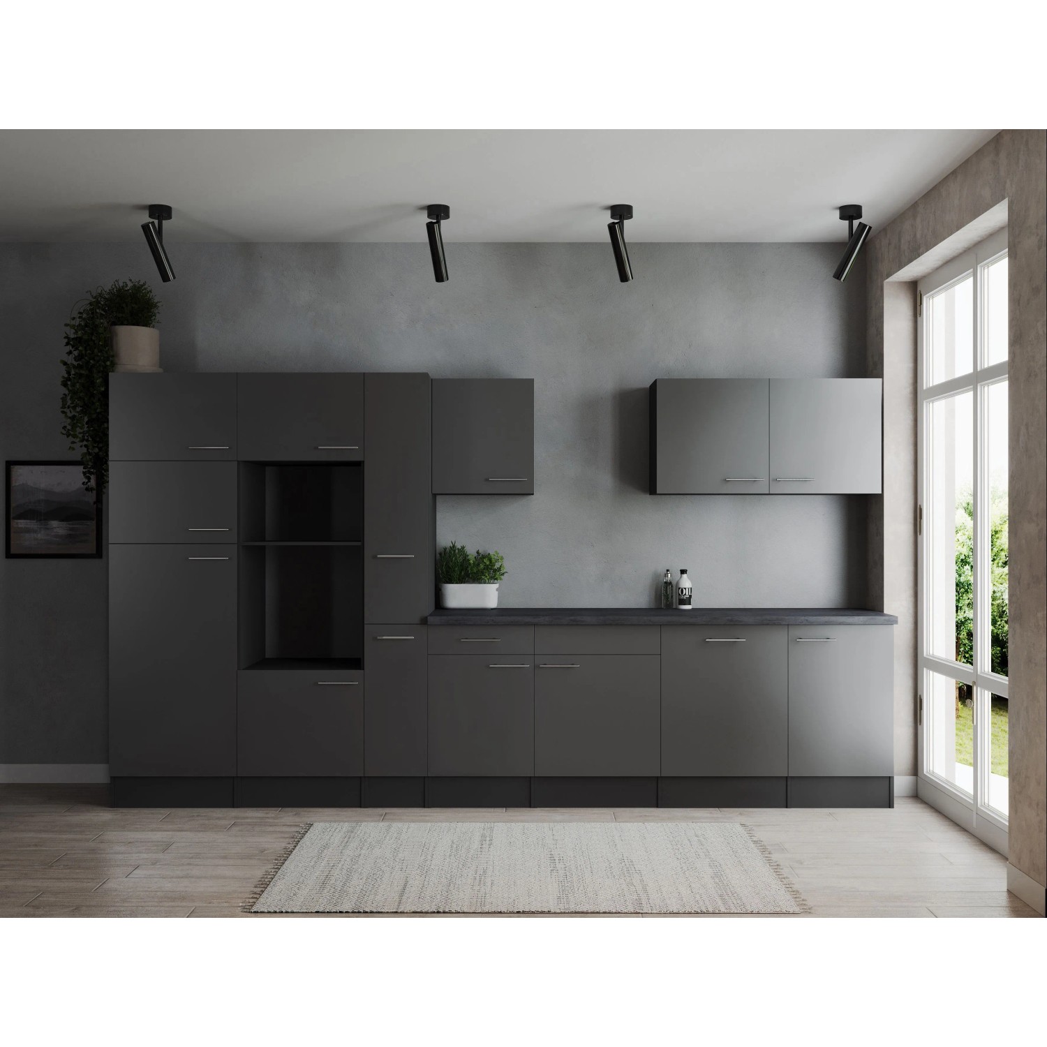 Respekta Kuchyně Oliver šedá/žula 370 cm - bez el. přístrojů