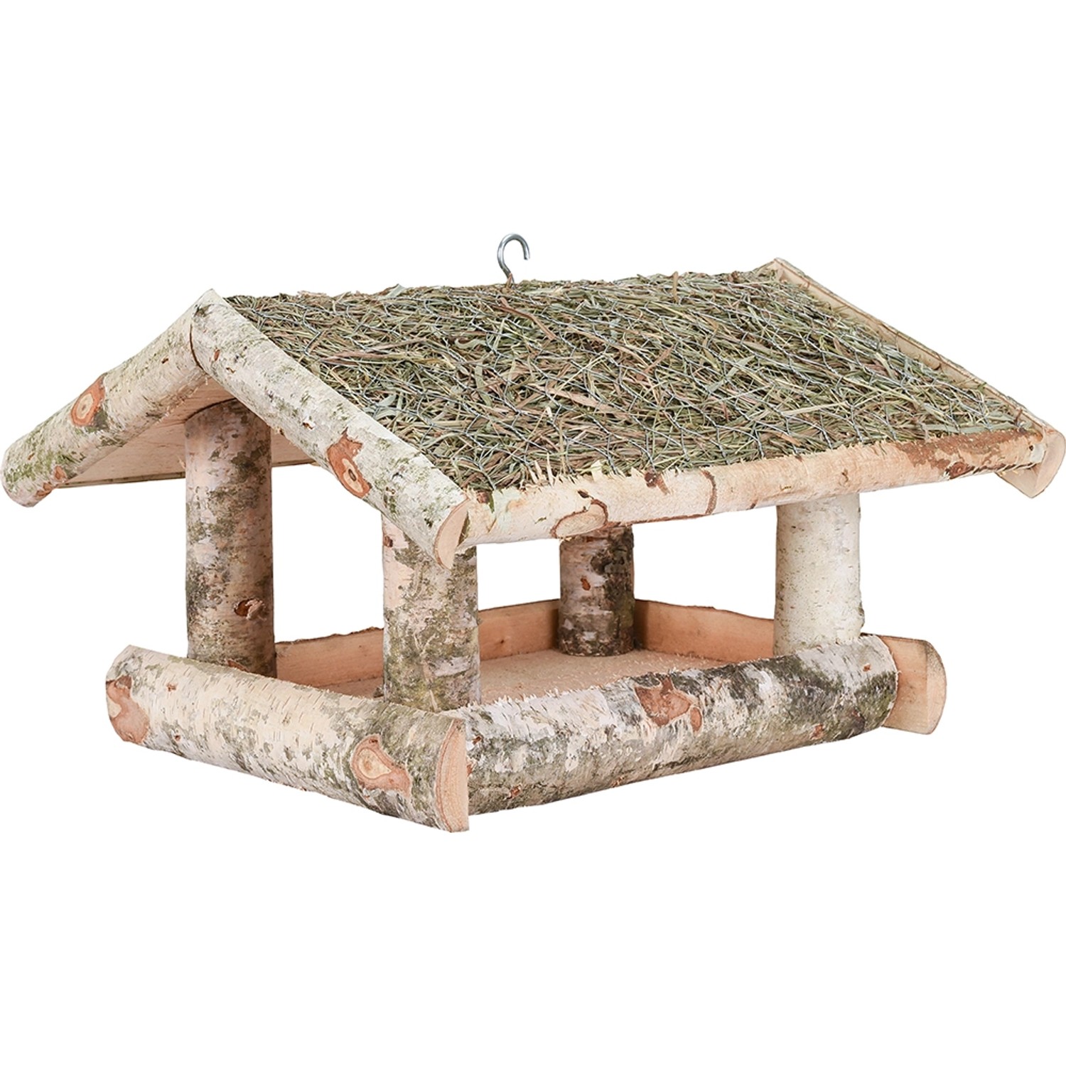 Krmítko pro ptáky bříza se stříškou ze sena velké 30 cm x 39 cm x 26 cm