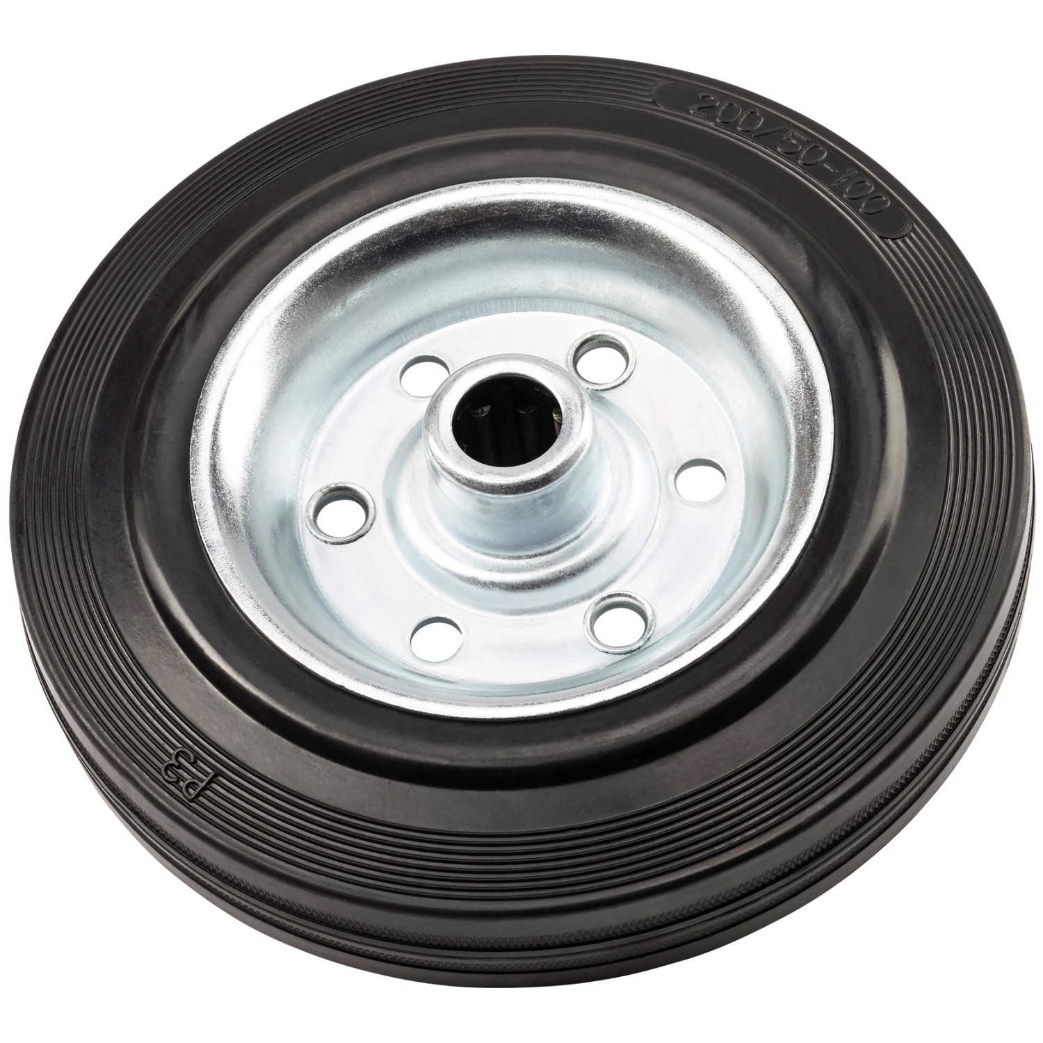 Kolo s gumovou obručí průměr 200 mm ocelový ráfek náboj 58 mm černé