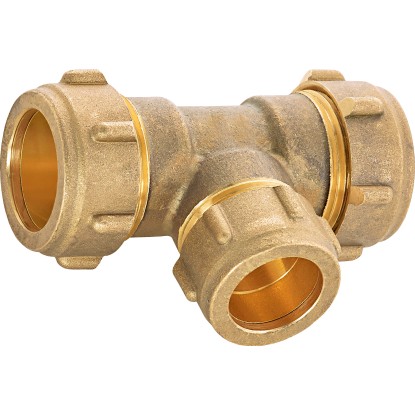 Redukční svěrný T-kus mosaz, 22 mm x 18 mm x 22 mm