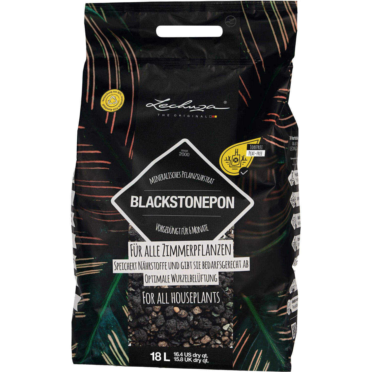 LECHUZA BLACKSTONEPON Minerální substrát pro všechny pokojové rostliny 18 l