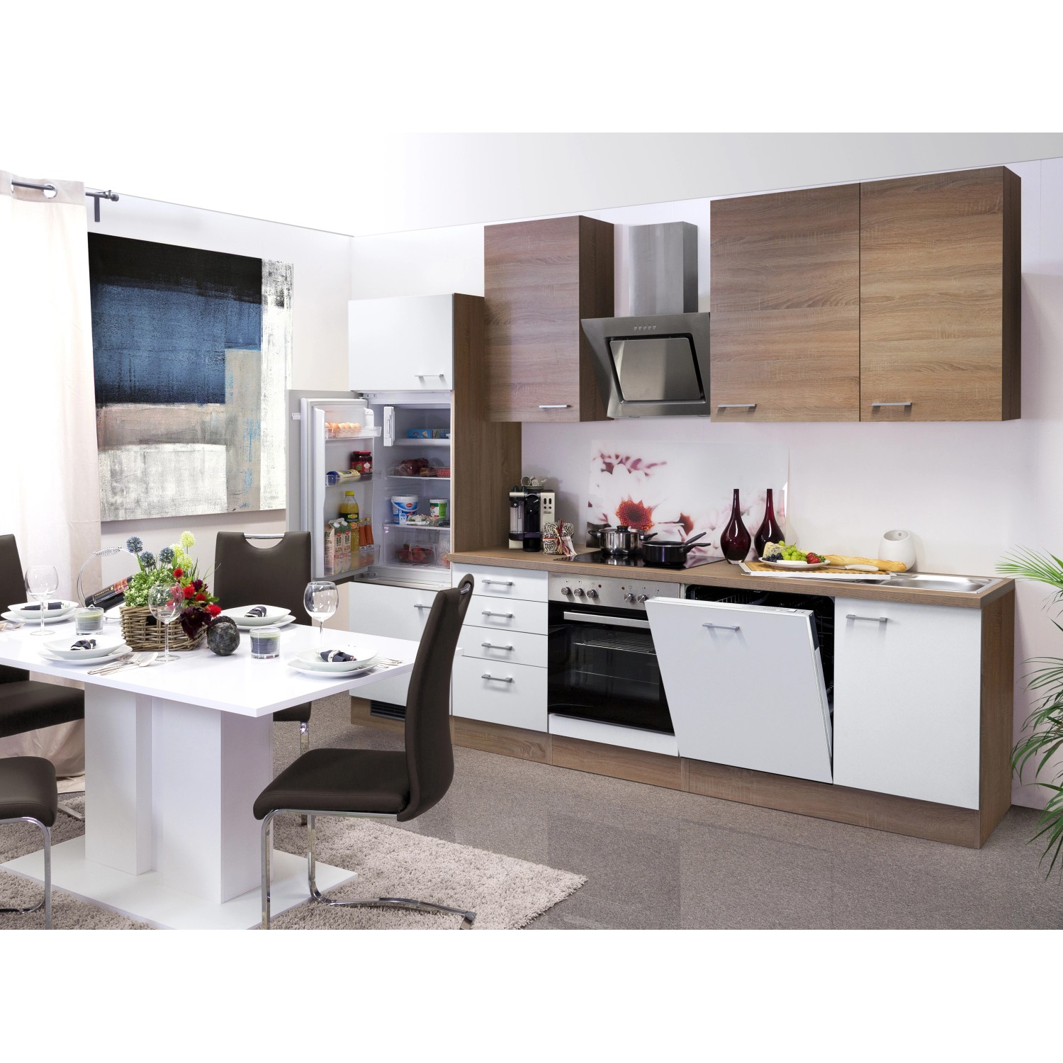 Flex-Well Kuchyně Florida 280 cm/typ 3-lednice/trouba/varná deska/digestoř/myčka