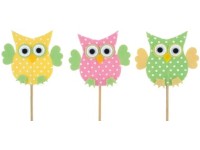 Zápich sovička filcová s tečkami 7 cm + špejle, různé barvy