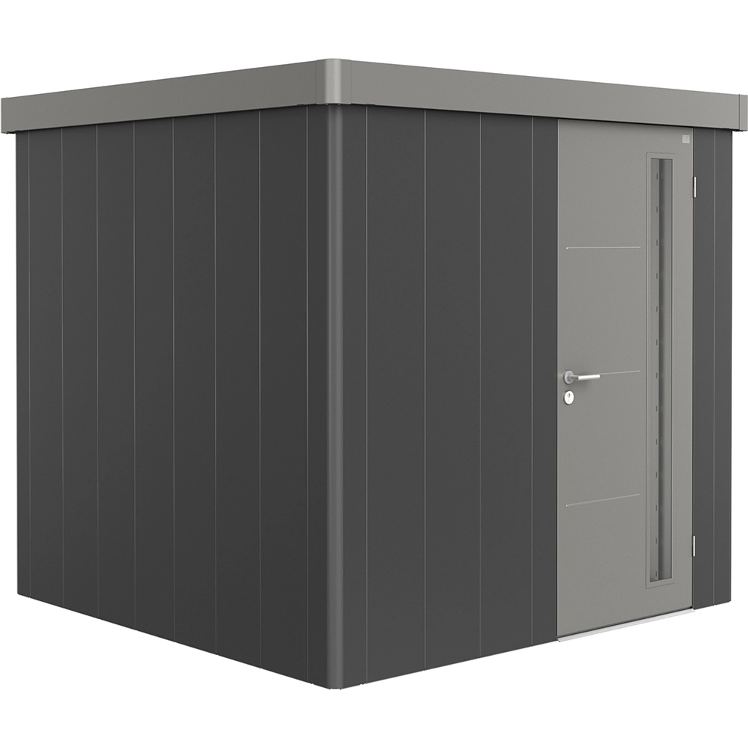 Biohort Plechový zahradní domek Neo2B 3.2 standardní dveře tm. šedá 236 x 236 cm