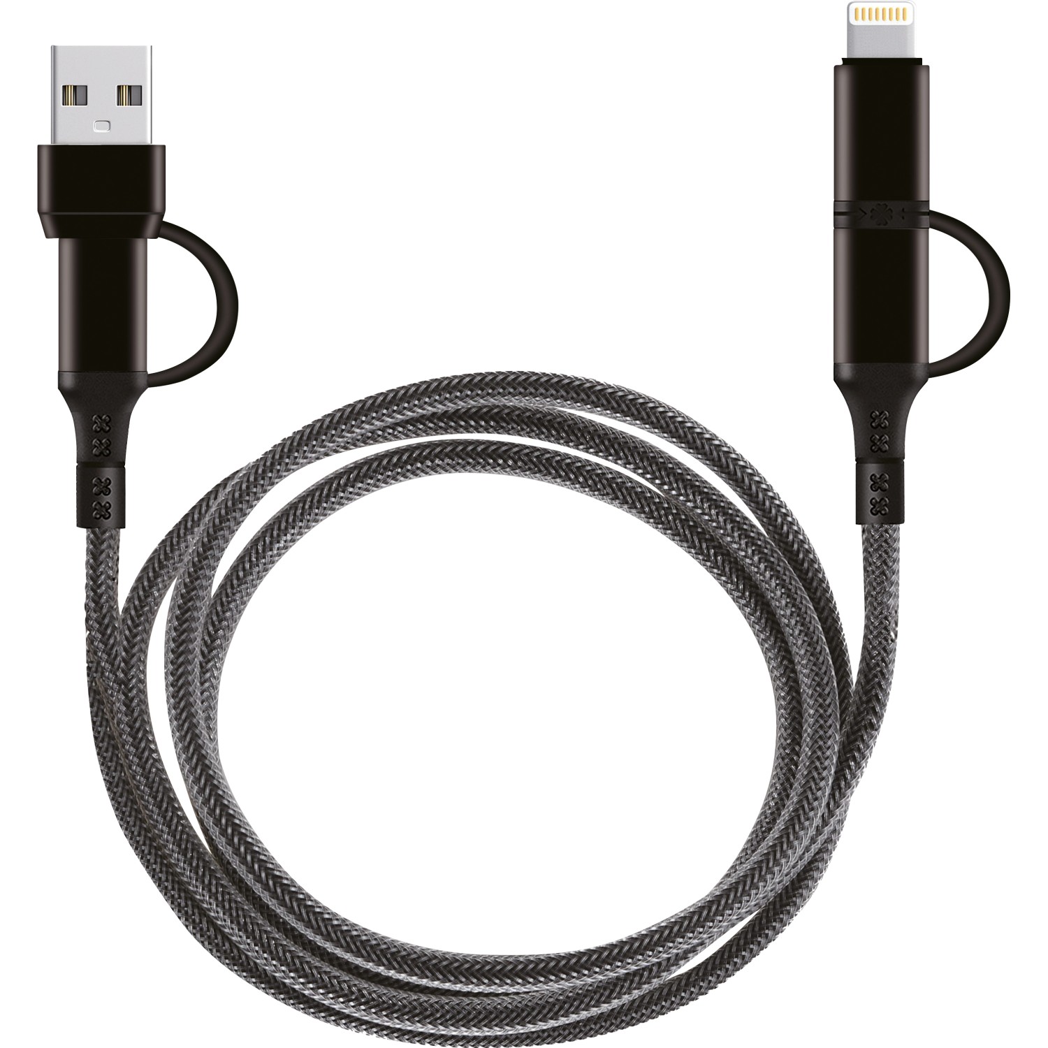 Nabíjecí a datový kabel 4v1, USB-A/USB-C/Lightning, černá