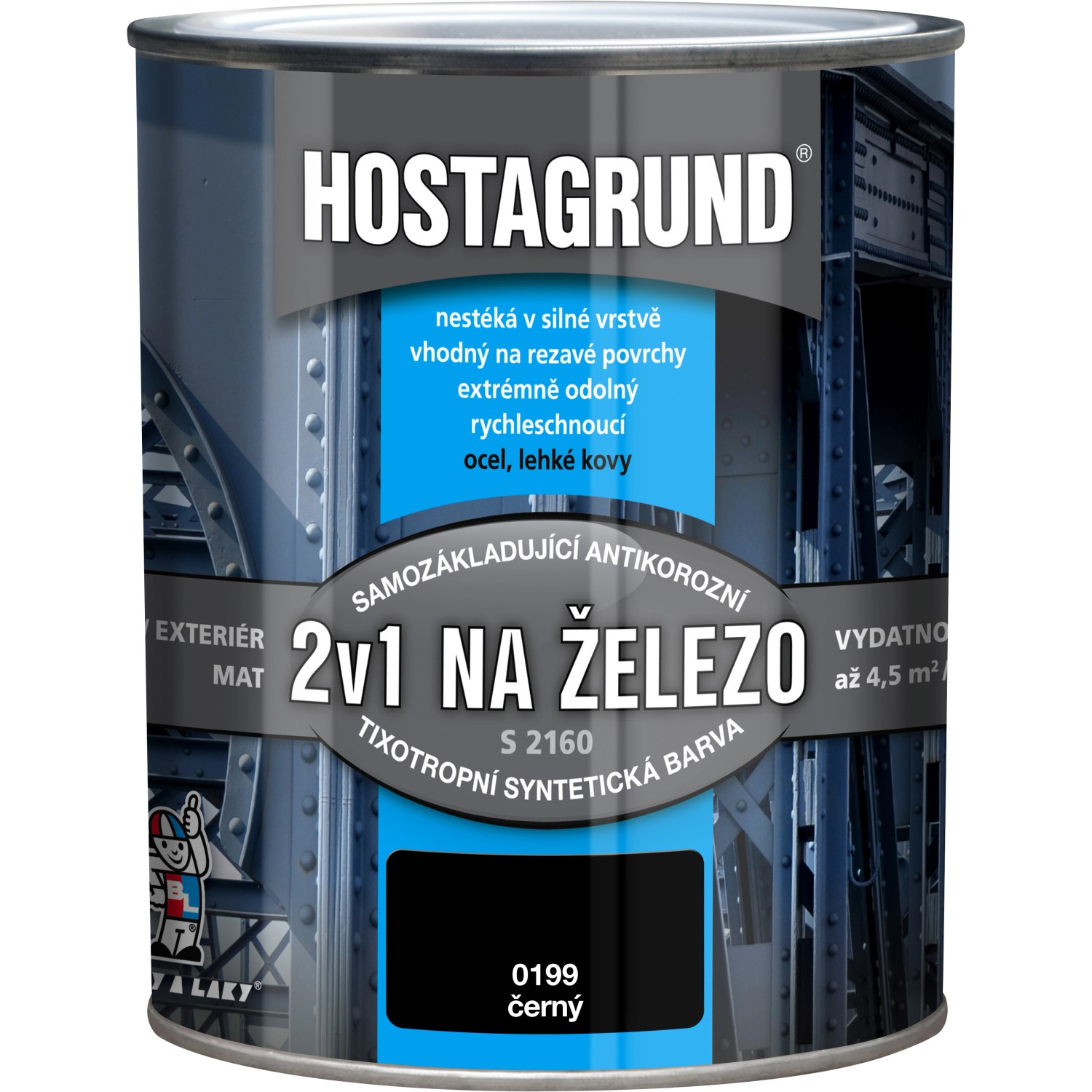 Hostagrund Základní i vrchní barva 2v1 na železo S2160, 0199 černá, 600 ml