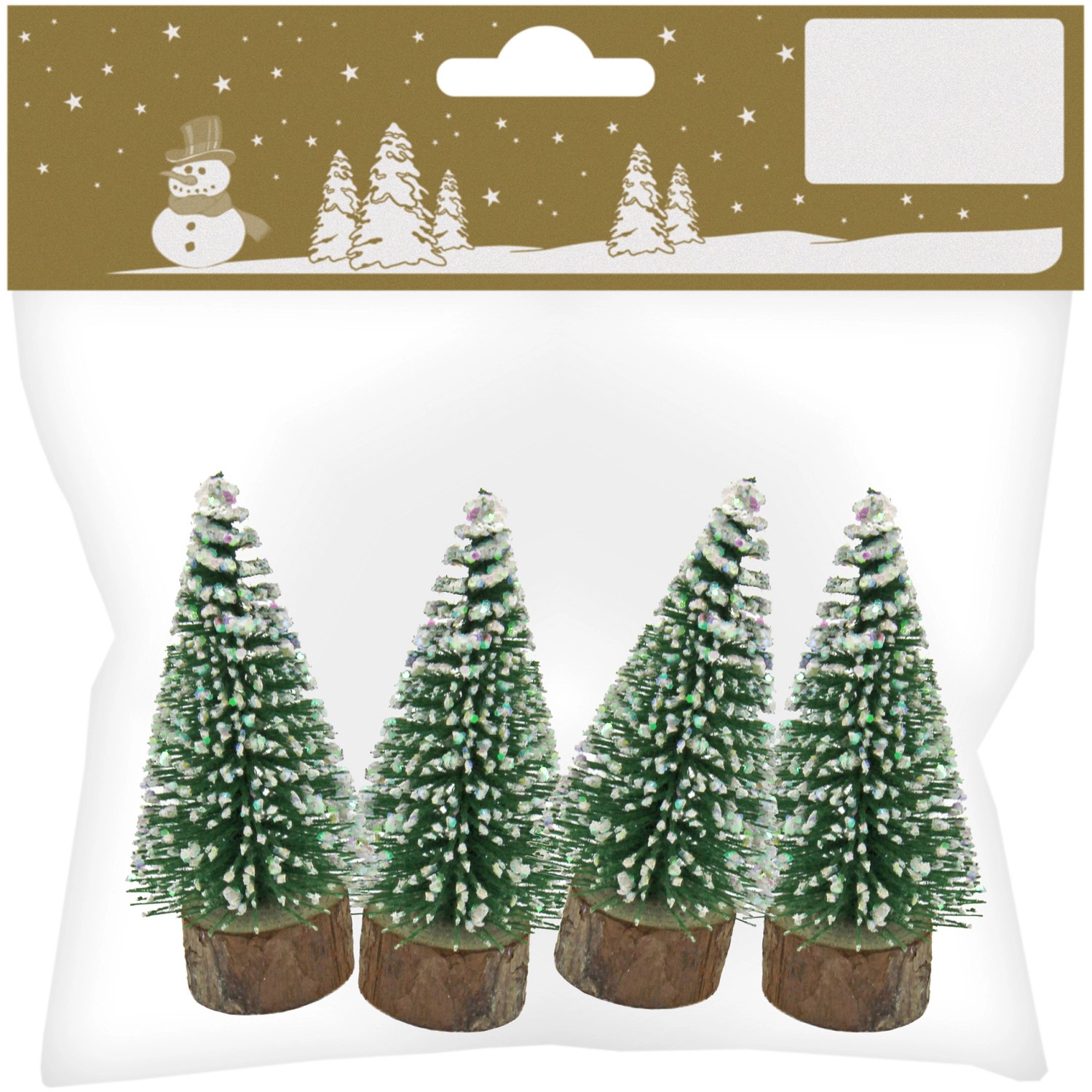 GEROMA Dekorativní jedličky na dřevěném podstavci, zelené, 4 ks, 7,5 cm