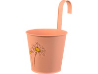 Závěsný květináč lakovaný s potiskem, lososový, zinkový, 14,6 x 16 cm