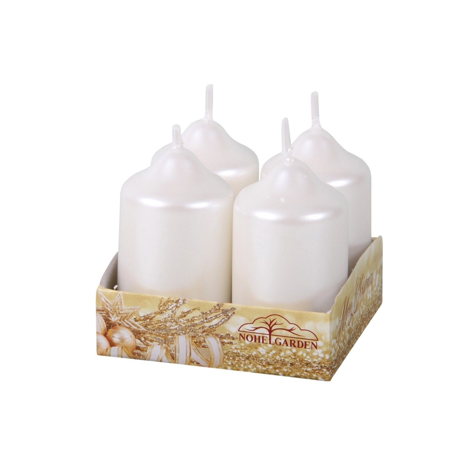 Adventní svíčka, metalická lesklá bílá, pr. 4 x 7 cm, 4 ks