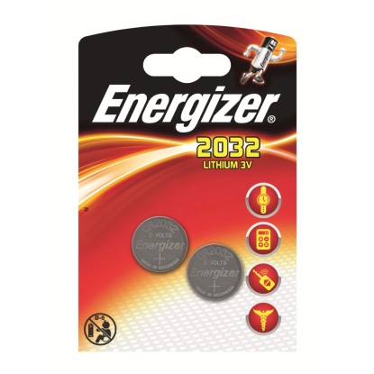 Energizer CR2032 lithiové knoflíkové baterie, 2 kusy. Baterie pro hodinky, kalkulačky a další.