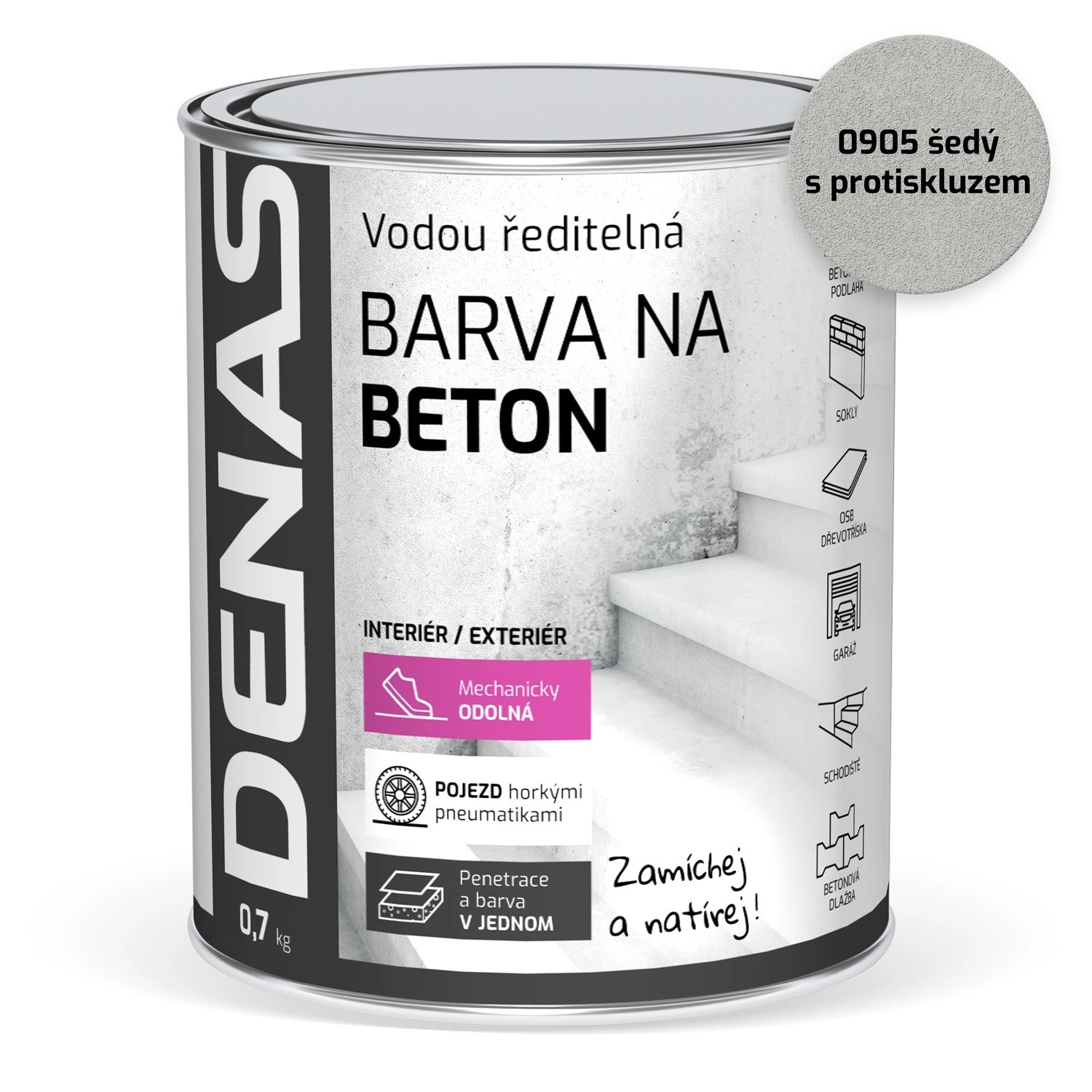 DENAS Vodou ředitelná barva na beton BETON 0950 šedá s protiskluzem 700 g