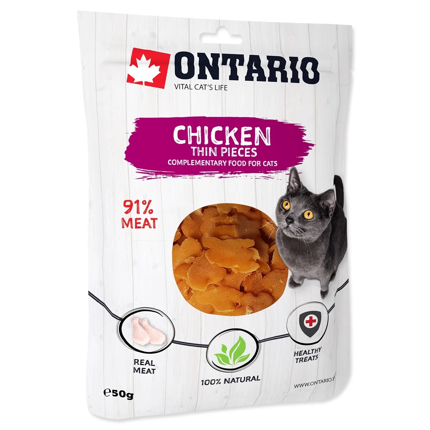 Levně ONTARIO Doplňkové krmivo pro kočky Tenké kuřecí kousky 50 g
