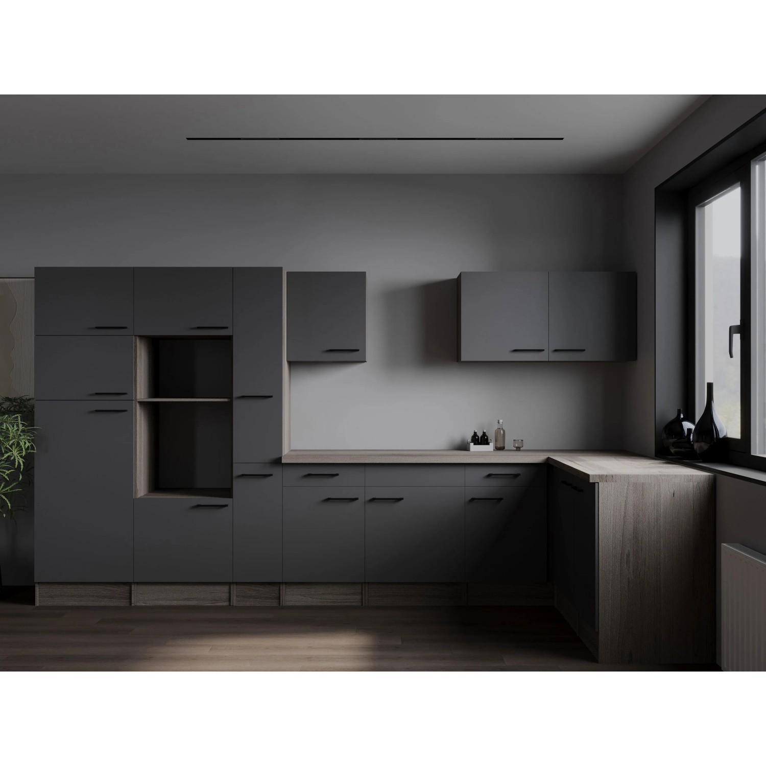 Respekta Kuchyně Oliver L šedá matná/dub York 370 cm - bez el. přístrojů