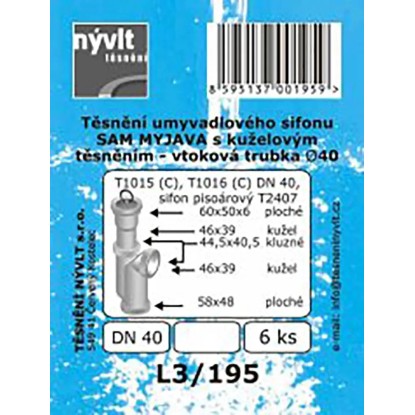 Sada těsnění umyvadlového sifonu DN40, 6 ks