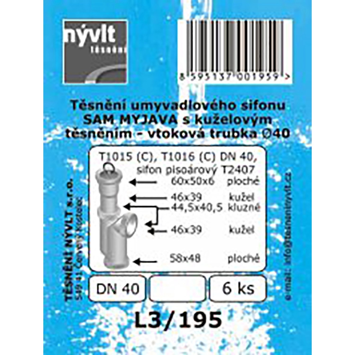 Sada těsnění umyvadlového sifonu DN40, 6 ks