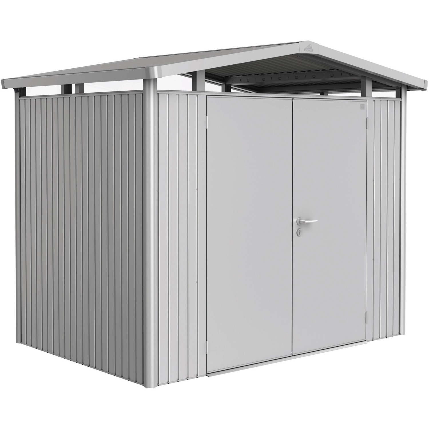 Biohort Plechový domek Panorama P2 2křídlé dveře, stříbrná, 273 x 198 x 227 cm