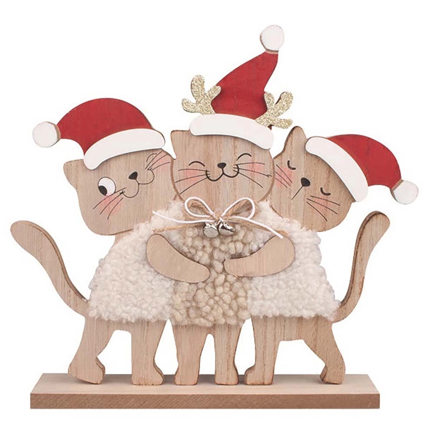 Kočky v červených čepicích dřevěné na postavení 23,5 x 22 x 4 cm Anděl Přerov s.r.o.