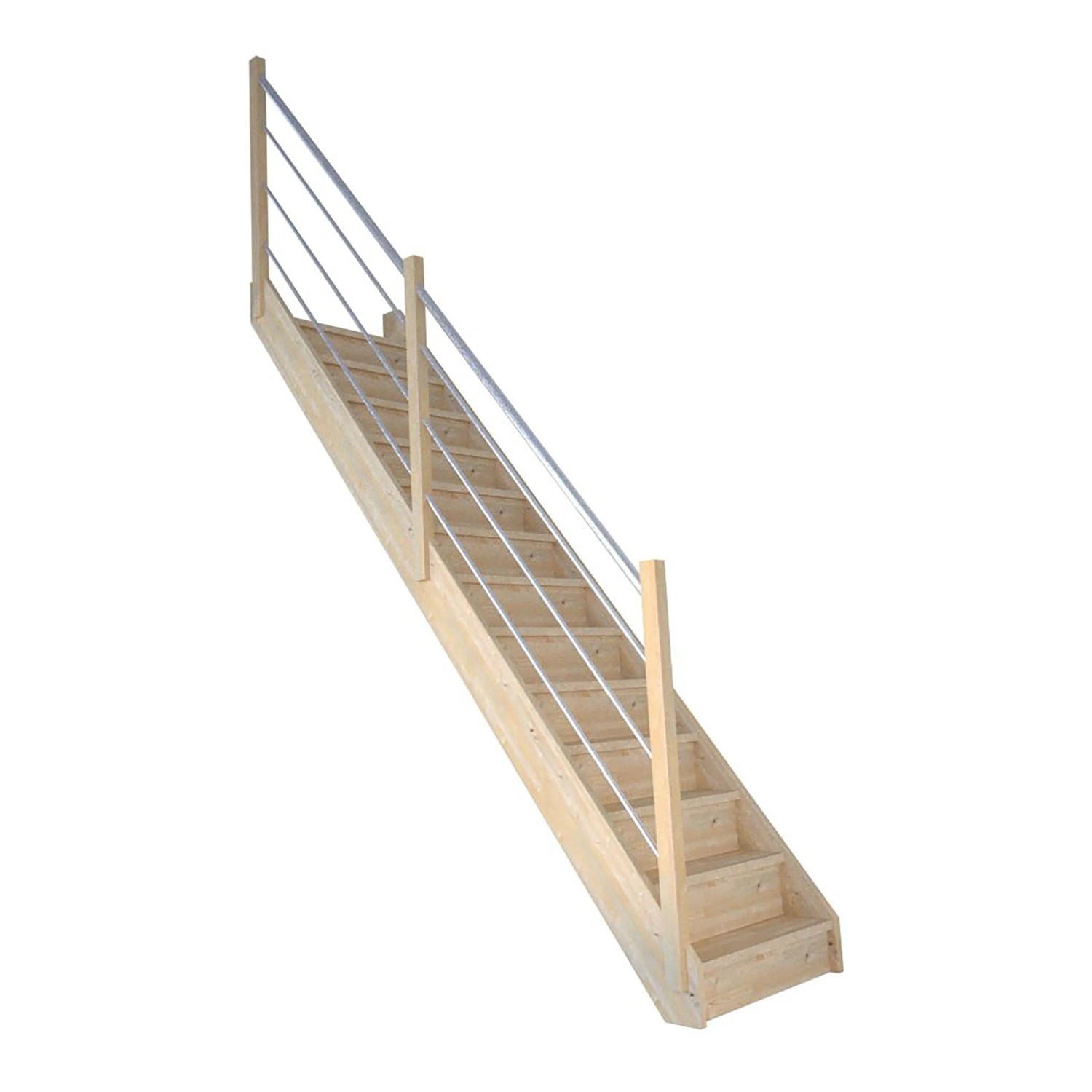 StarWood Schody Korfu smrkové rovné uzavřené dřevěné nerezové zábradlí levé