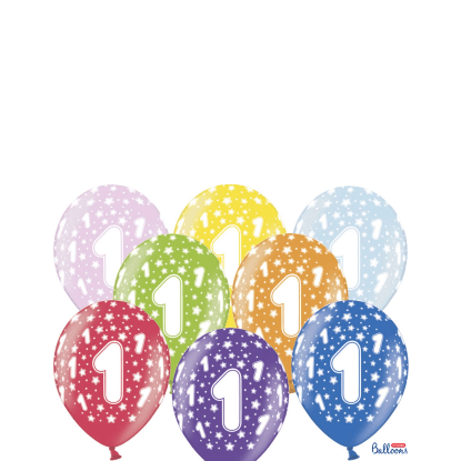 PartyDeco Balón latexový metal 30cm "1", 6 ks