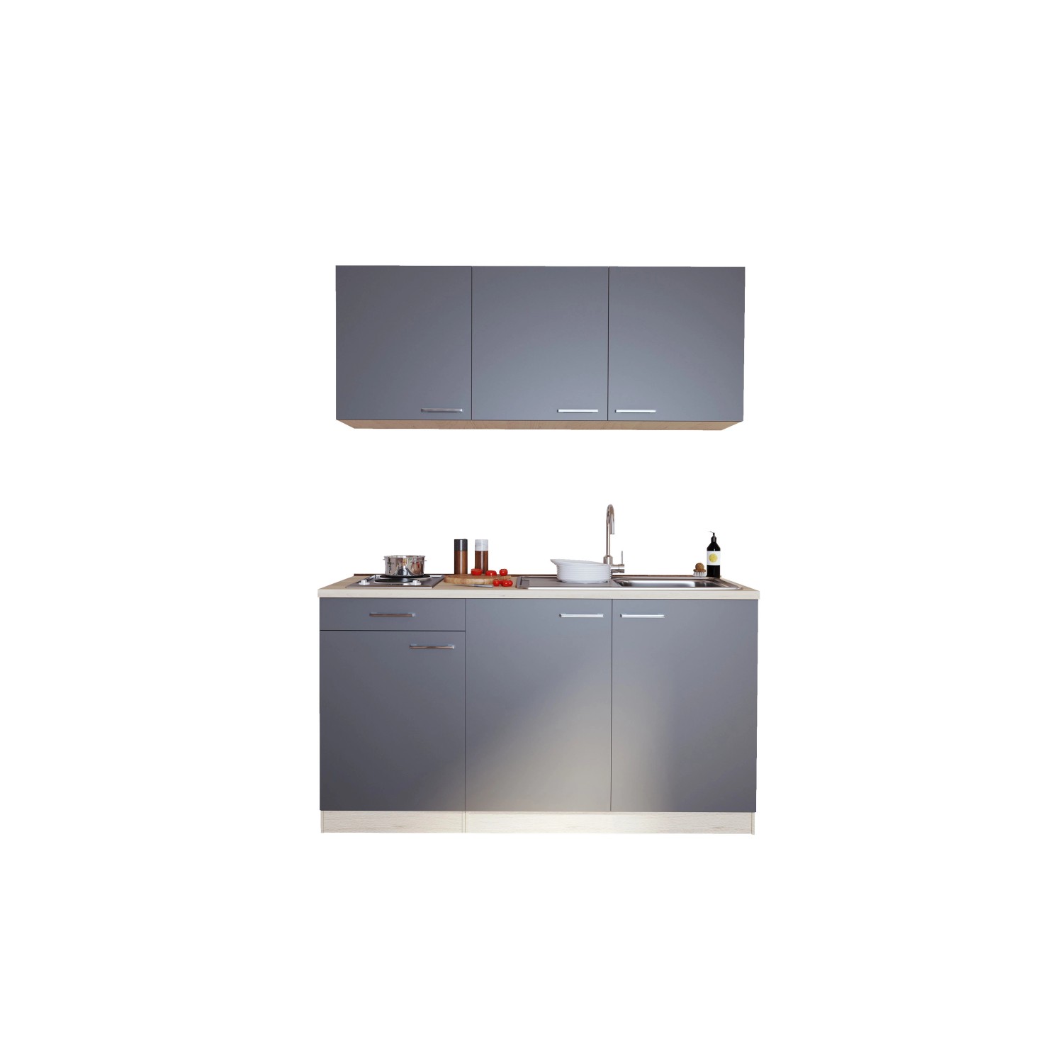 Respekta Kuchyně Luis šedá/dub 150 cm-nerezová varná deska