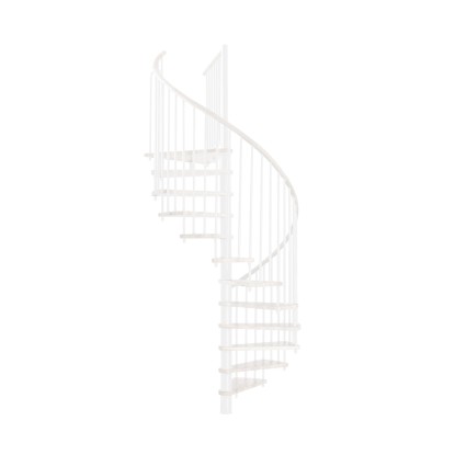 Bílé vřetenové schodiště Minka Spiral Wood s dřevěnými stupni, průměr 120 cm.